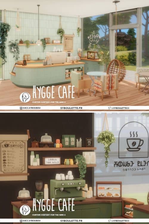 a colorful green-themed cafe