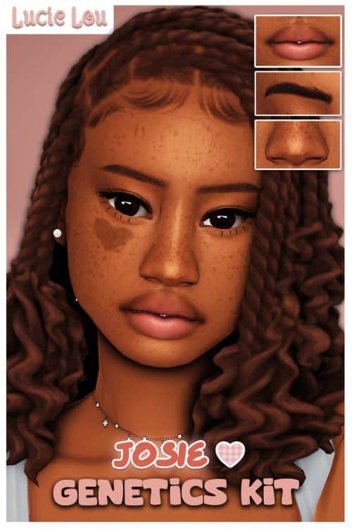 black female Sim with a lip, nose and eyes presets, dark, freckles and thin eyebrows