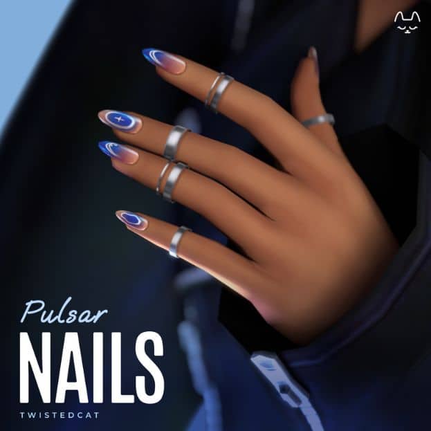 close up of nails with blue and peach color tones