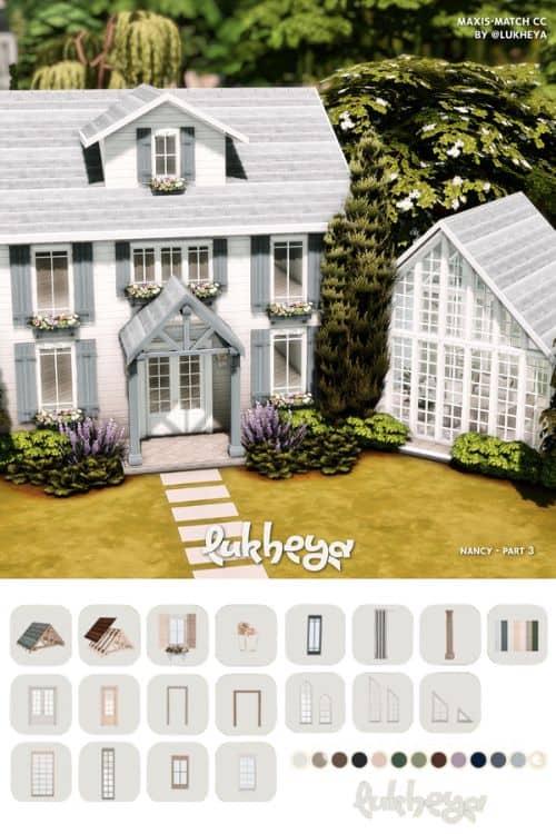 a house with build items in a table below it