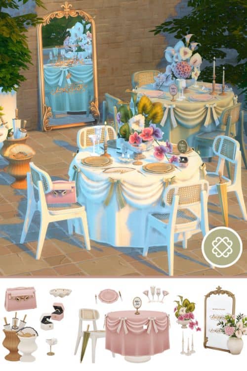 banquet tables set up with flowers, fancy dinnerware and decor