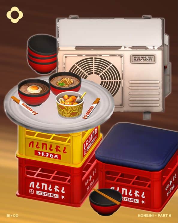 an AC machine, crate boxes with roman bowls on top