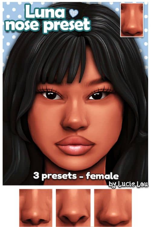 black female Sim modeling a nose preset