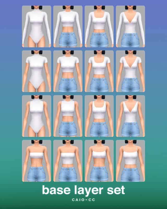 collage of 12 base layer clothing pieces