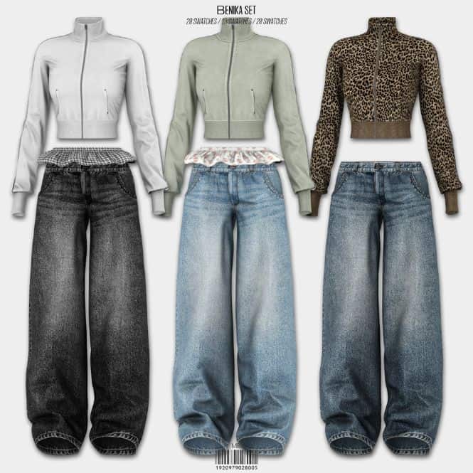 collage of three cropped zip up sweatshirts and baggy jeans