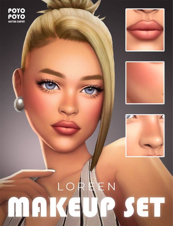 female Sim wearing lipstick, blush and concealer