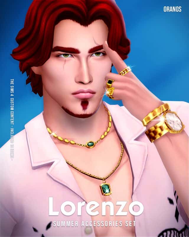 male Sims wearing mixed gold jewelry pieces