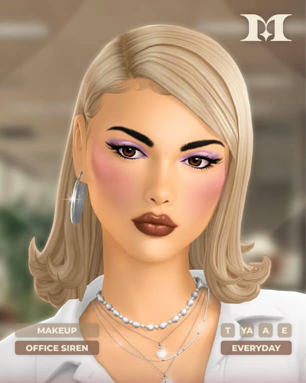female Sim wearing vibrant eyeshadow, eyeliner, blush and lipstick