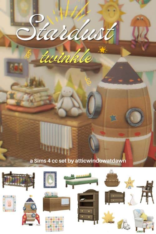 a collage of a nursery room filled with a crib, furniture and decor pieces