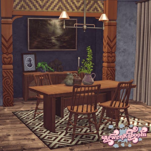 a simple wooden dining set with decor