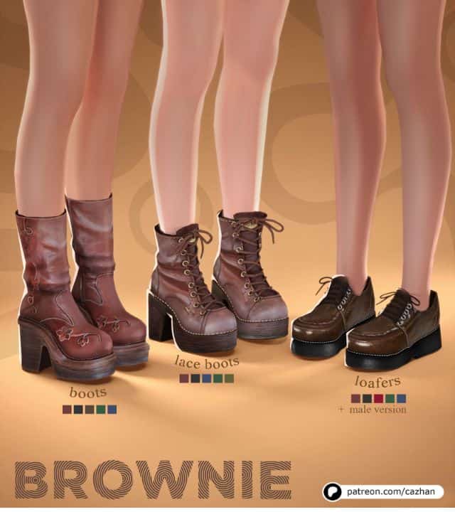 brown leather boots, laced-up boots, and loafers