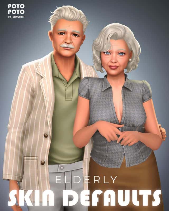 two elderly Sims with some wrinkles
