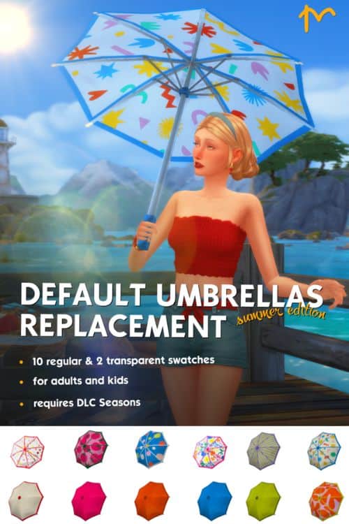 female Sim holding a colorful summer-inspired umbrella
