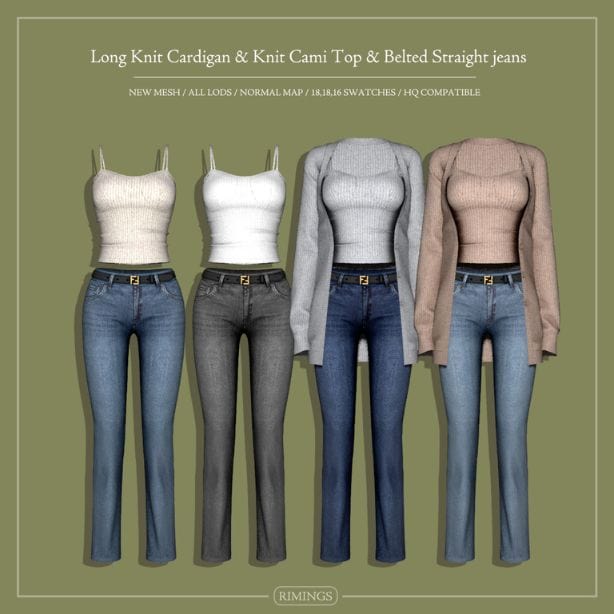 collage of knit tops and belted jeans