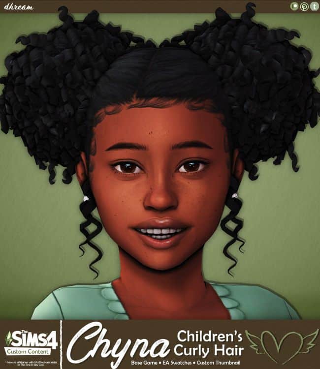 black female child Sim with a curly space bun hairstyle
