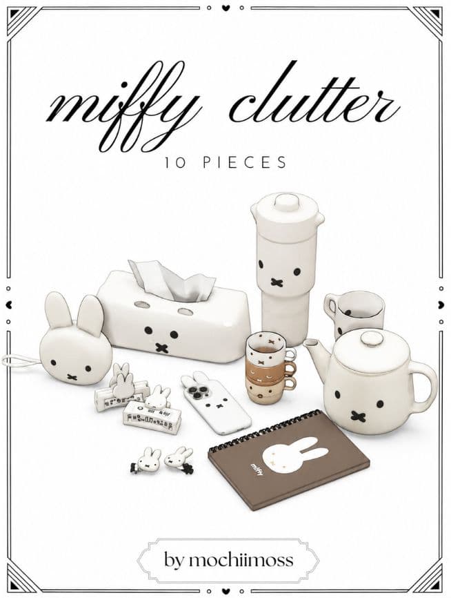 a collage of Miffy-inspired clutter pieces