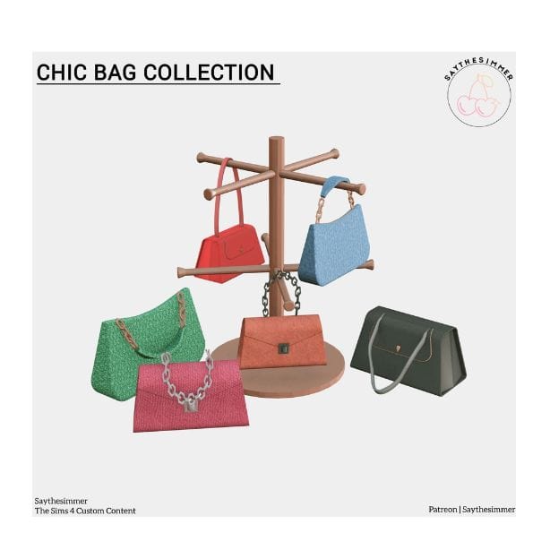 a variety of bags placed on a display stand and counter