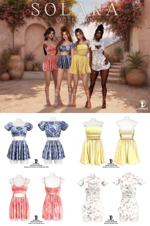 four female Sims wearing modern, alpha summer oufits