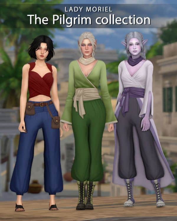 female and fantasy Sims dressed in casual tops and bottoms