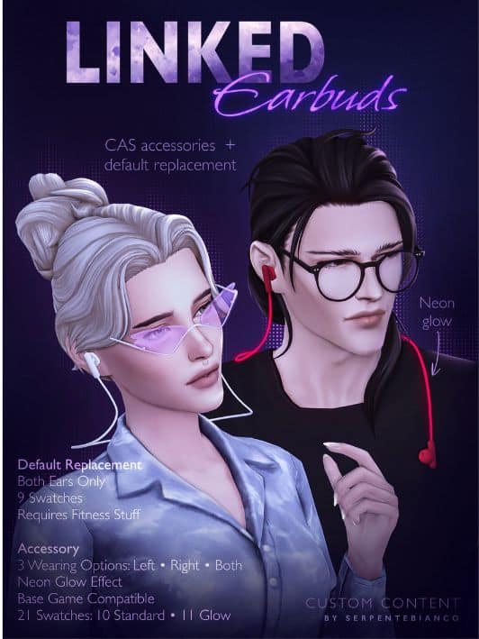 two Sims wearing wired earbuds