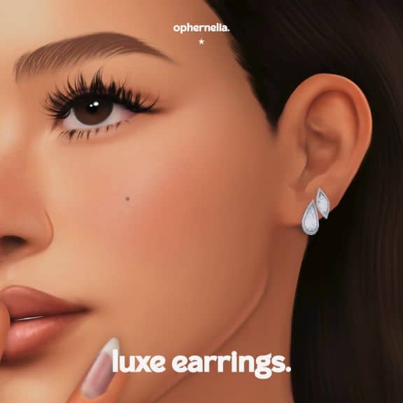 close up of a female Sim wearing gemstone earrings