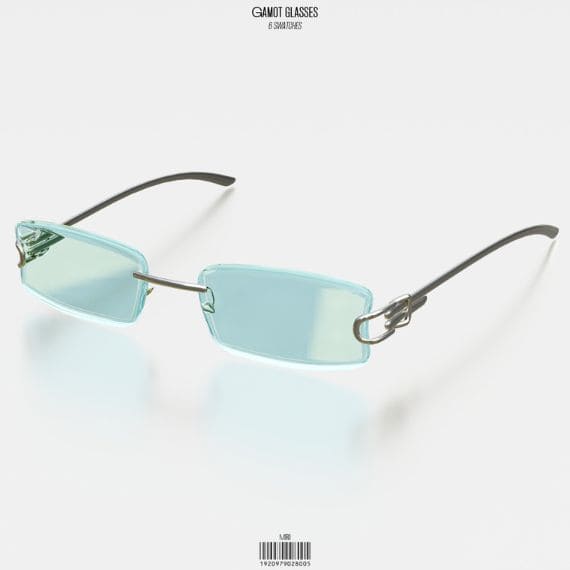 Female Sim wearing small rectangular rimless glasses with slim metal frames and tinted lenses.