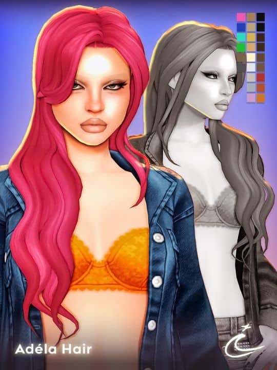 female Sim with long deep pink hair