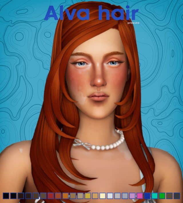 female Sim with a side combed layered hairstyle