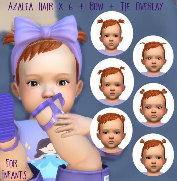 infant sim shown in different short hairstyles and one with a large bow