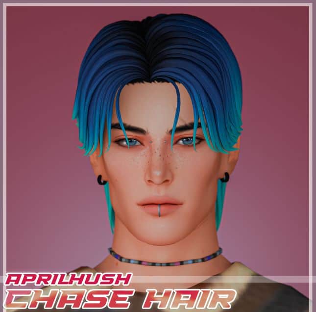 male Sim with a layered two-tone blue hairstyle