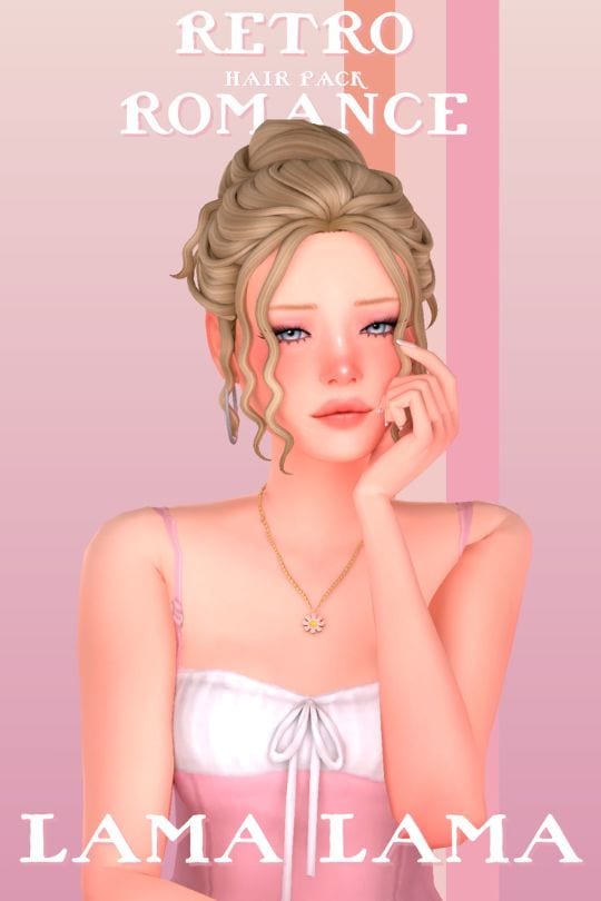 female Sim with a wavy updo hairstyle
