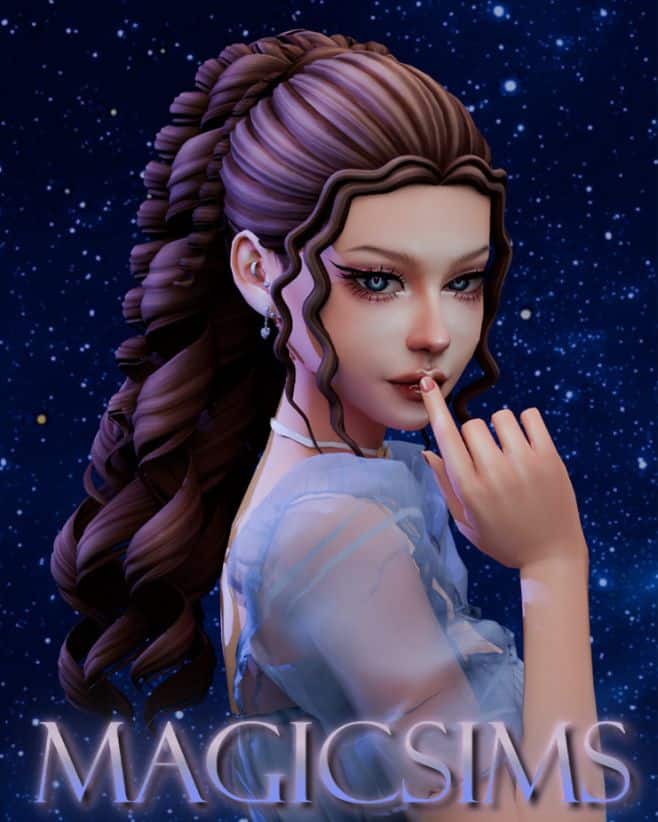 female Sim with a voluminous, curly ponytail