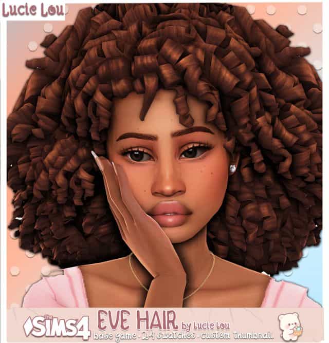 black female Sim with a voluminous curly hairstyle