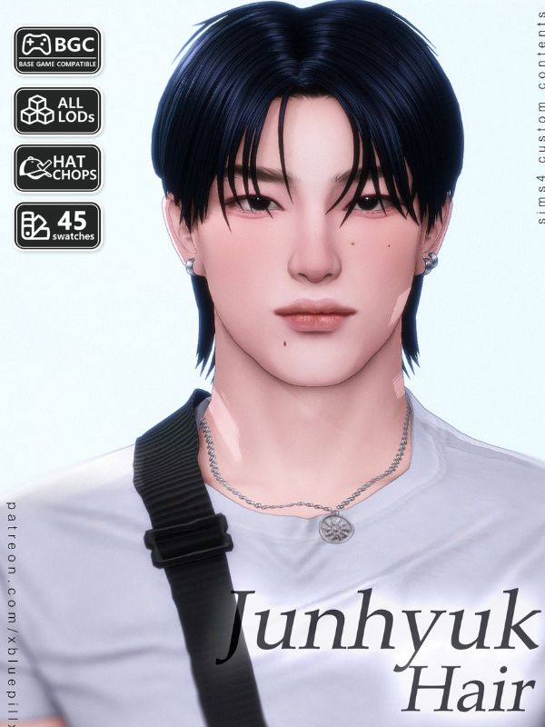 male sim with a short hairstyle with curtain bangs