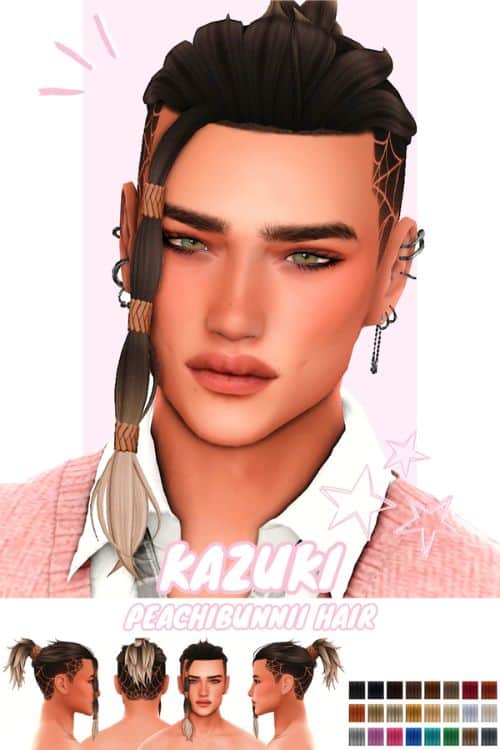 Male Sim with a high ponytail, shaved undercut, and wrapped loc with hair ties.