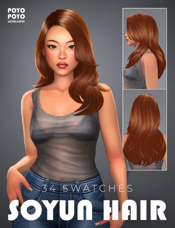 female Sim with a side part and smooth layered hair
