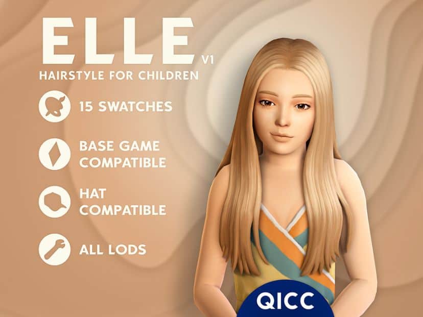 blond female child Sim with a middle part, smooth hairstyle