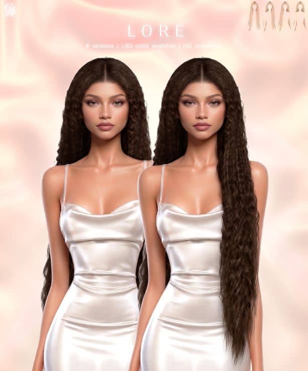 female Sim with very long, loose curls