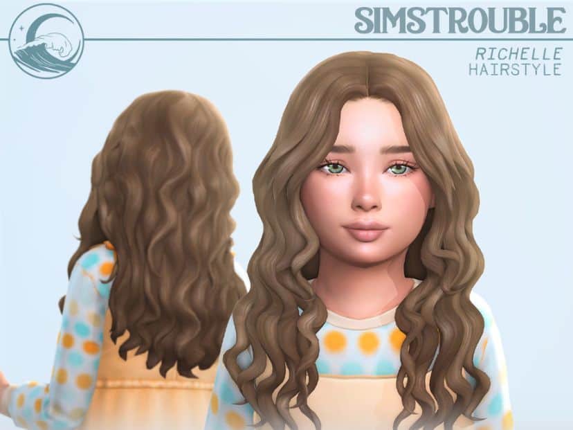 brunette female child Sims with a flowing loose, wavy hairstyle