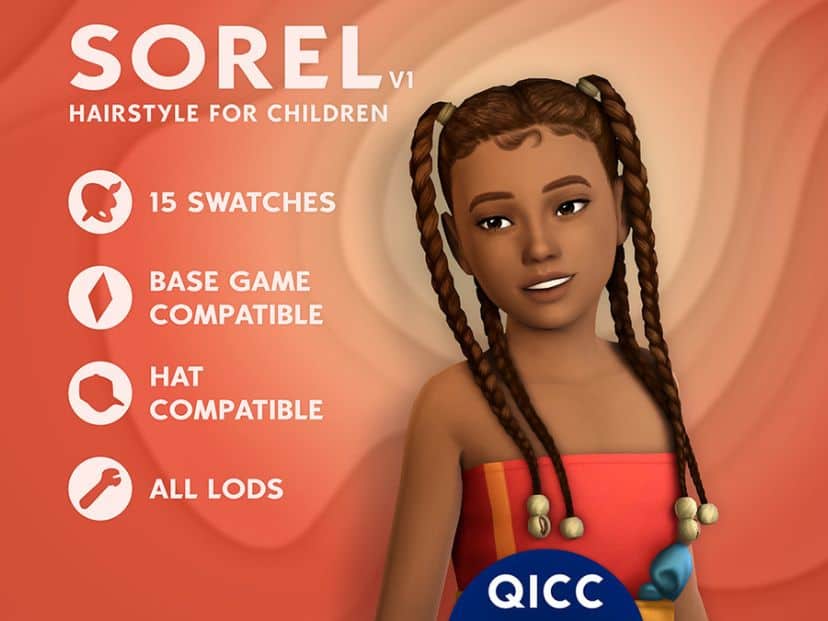black female child Sim with a four long braided pigtails with styled edges