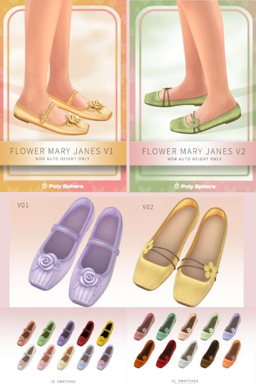 two styles of Mary Janes with flower details
