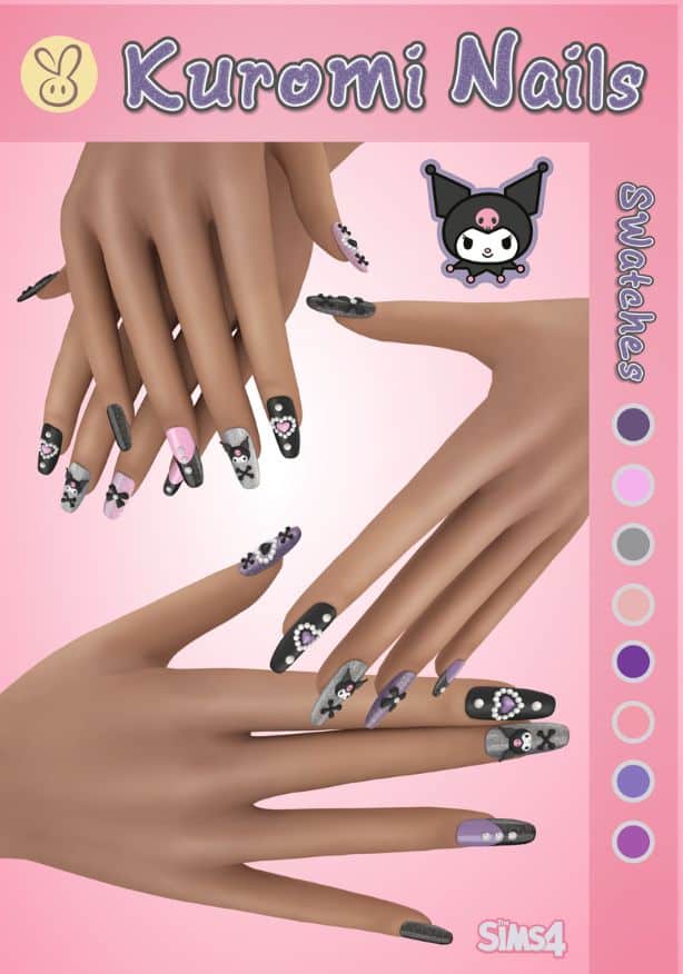 close up of coffin-shaped nails with Kuromi designs
