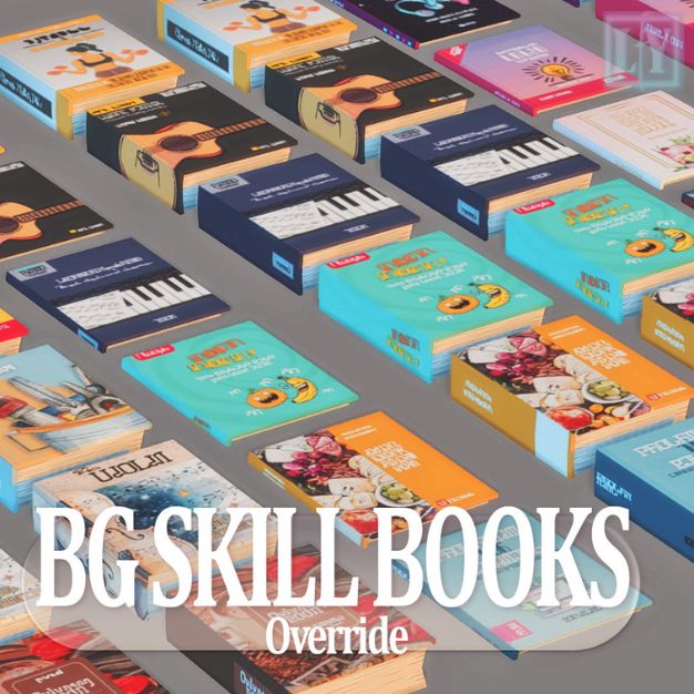a collage of BG skill books that have been overridden