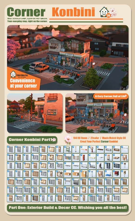 a Konbini corner store with build items in a table