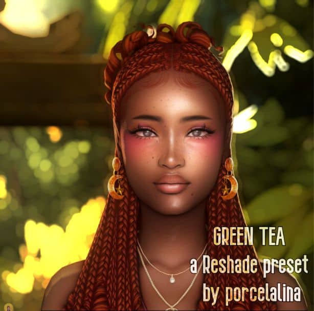 black female Sim with a glowy, highlighted look