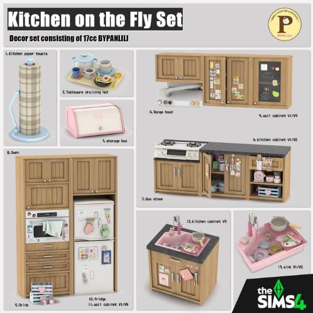 a collage of kitchen cabinets, a hood, appliance, and clutter