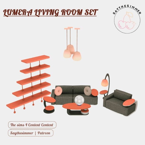 collage of modern living room furniture and decor pieces