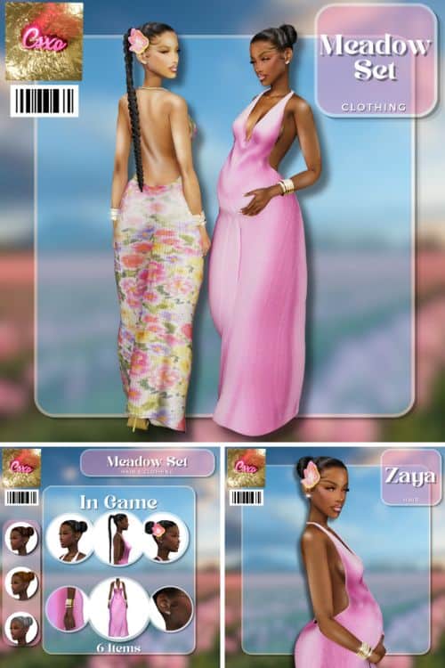 female Sim wearing halter dresses, and jewelry