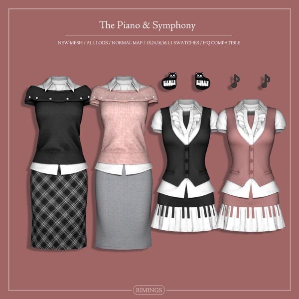piano-inspired female outfits and earrings
