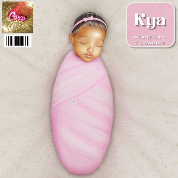 Swaddled infant sim with a short hairstyle and bow